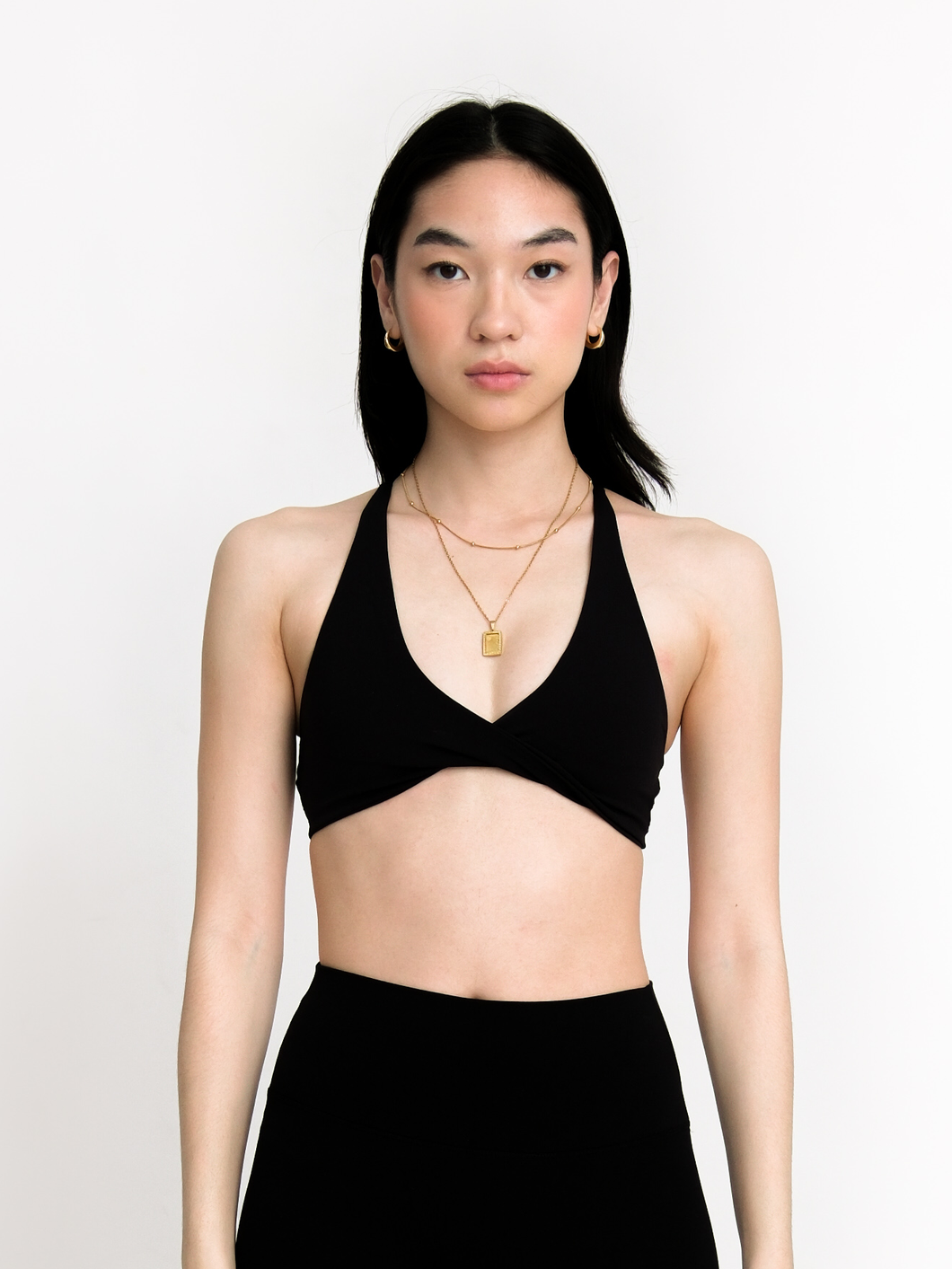 Twist Strappy Bra in Jet Black